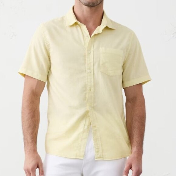 LANDS' END Men Sz 18 Regular Cream Butter Yellow Short Sleeve Button Down Shirt - Picture 1 of 11